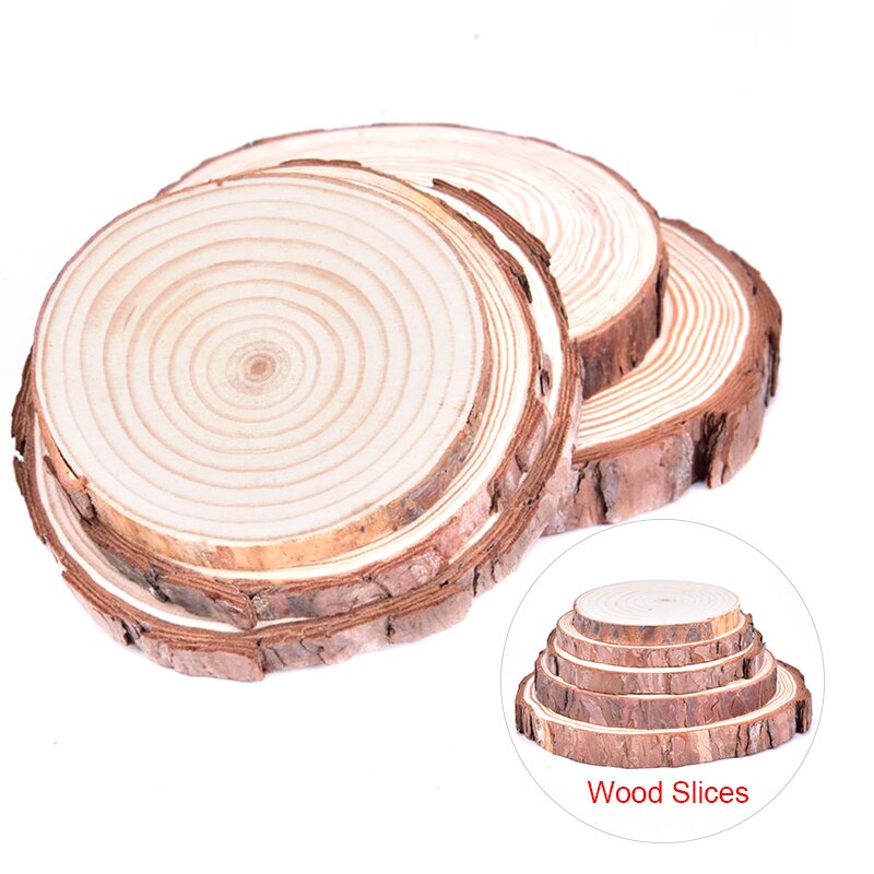 8-16CM 1pc Natural Round Unfinished Wood Slices Circles With Tree Bark Log Discs DIY Crafts Wedding Party Painting