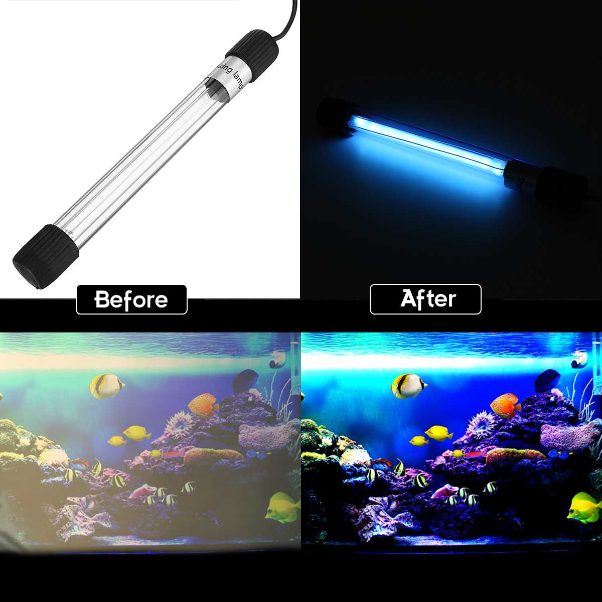 5/7/9/11/13W Aquarium Submersible UV Sterilizer Underwater Lights Quartz Glass Fish Tank Underwater Purifier Lamp
