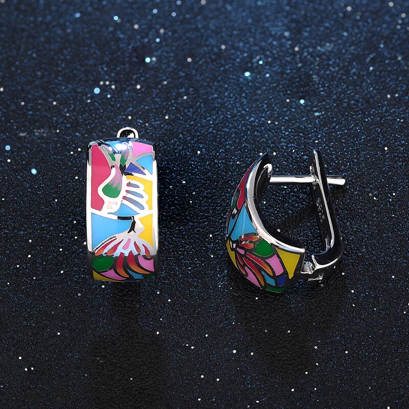 like Colorful phoenix Enamel Earrings For women 925 Sterling Silver fine Stud Earrings Party Jewelry DIY