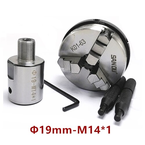 3 kiefer K01-63 spannfutter Drehmaschine Futter 63mm Sicherheit Mini Drehmaschine Spannfutter 3-kiefer Selbst Zentrierung Futter + anschluss stange M14 * 1 Gewinde: K01-63-19mm