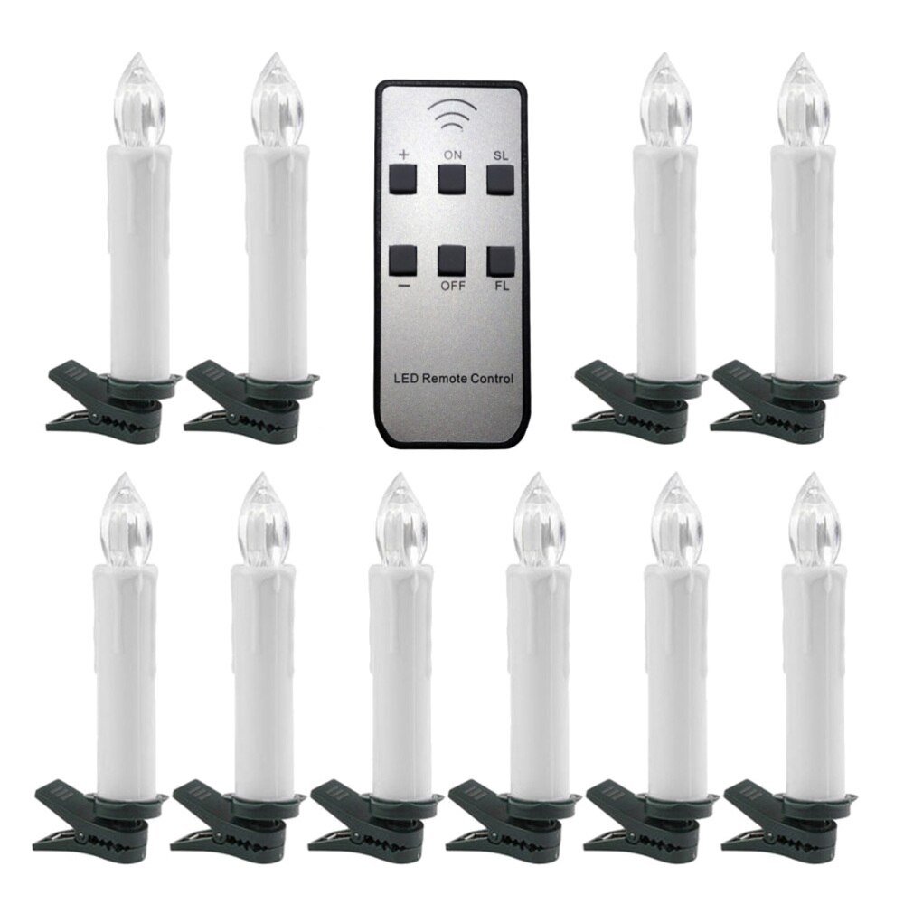 LED Christmas Candle with Clip Flameless Candle Lights Kit Party Decor for Window Christmas Tree Garden (10 Candles and 1 Remote