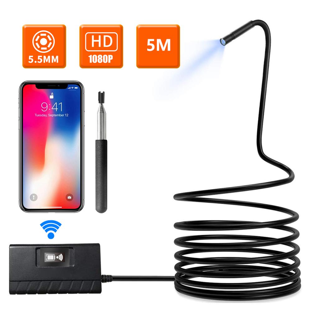 5.5MM 2/5/10m WiFi Borescope Inspection Camera 1080P HD Semi-rigid Wireless Endoscope Snake Camera for Android IOS Ipad Huawei