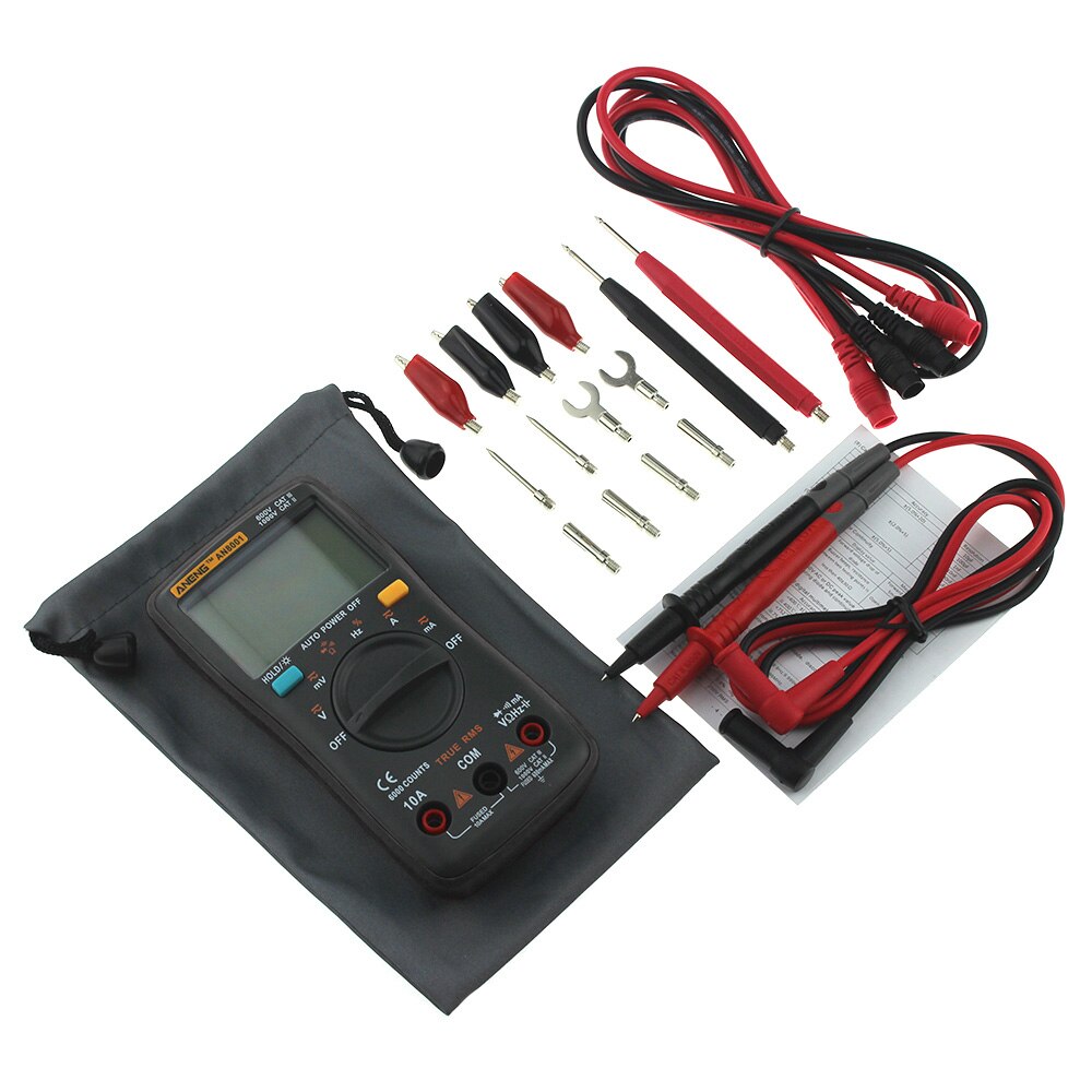 AN8001 capacitor tester Digital Multimeter profesional 6000 counts meter voltage current clamp be true leads: AN8001 Black pro