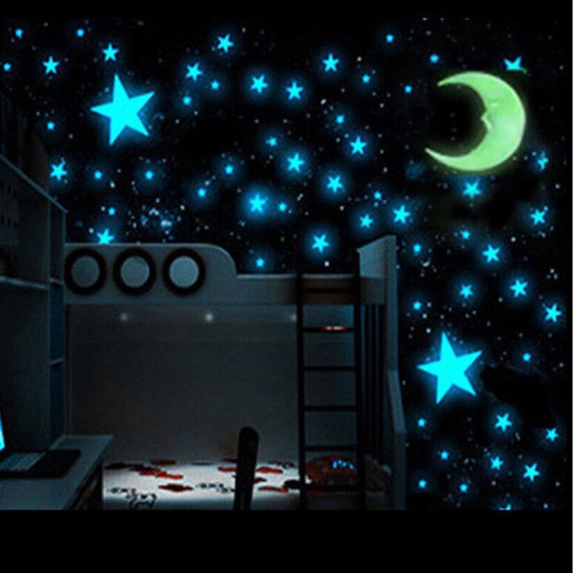 100 stk/pose 3cm glød i mørkt legetøj selvlysende soveværelse sofa fluorescerende maleri legetøj pvc 3d stjerne klistermærker til børneværelse