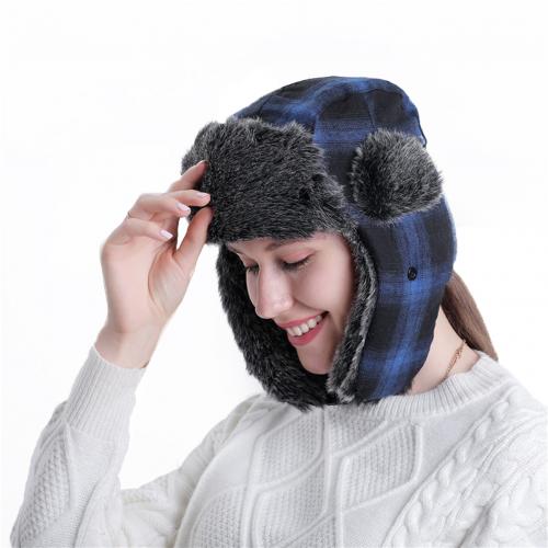 Gorro grueso de invierno para hombre y mujer, gorra Bomber rusa con orejera a cuadros, transpirable, frío, cálido, para ciclismo, turismo, Ushanka: Azul