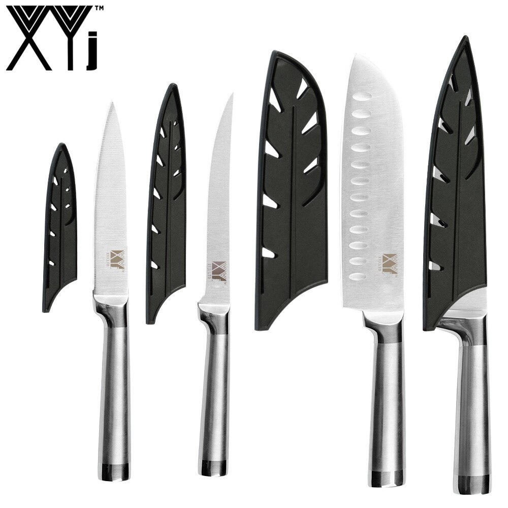 Kokkeknive santoku køkkenknive i rustfrit stål bloksliber kløver skæreknivbetræk etui: K .4 stk sæt