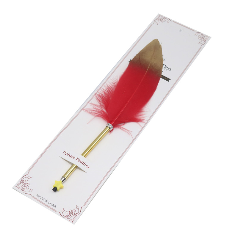 1 stuk balpen met ganzenveer, gouden spuitverf, metalen balpen, handtekeningpen, kerst- of trouwpen: Rood
