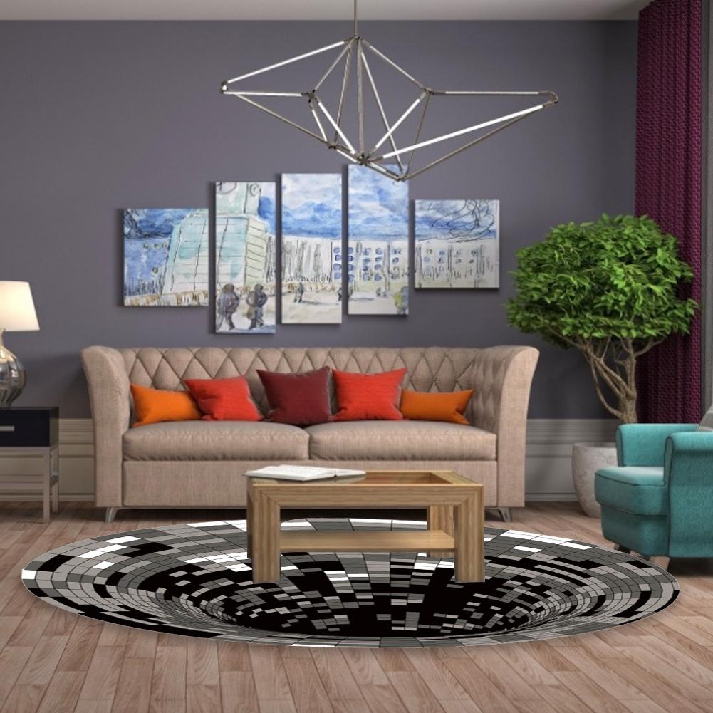 3d Illusion Tapijt Zwart Print Witte Spiraal Tapijt Woonkamer Decoratie Thee Tafel Drie-Dimensionale Sofa Illusion Tapijt