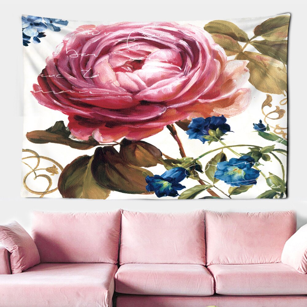 Pink Blue Rose Tapestry Wall Hanging Aesthetic Romantic Illustrations Bohemian Style Mandala Kawaii Room Home Macrame Wall Decor: 75x75cm / gt869-1