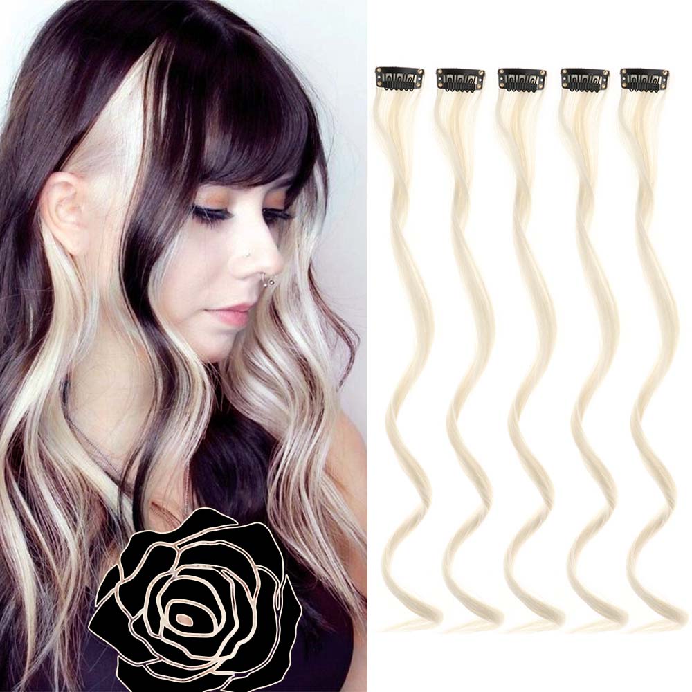 5 unids/set 18 pulgadas Clip de colores en extensiones de cabello largo rizado sintético resaltado postizos coloridos pelo de rayas para mujeres: #99