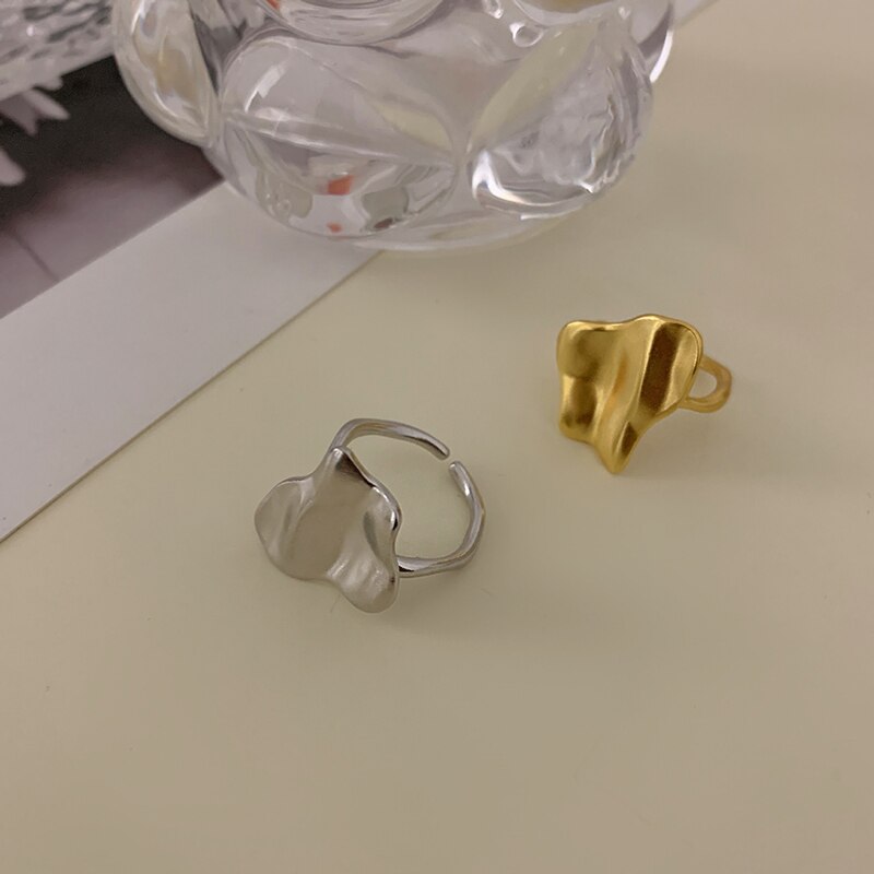 Anenjery 925 Sterling Zilver Onregelmatige Concave-Convexe Glad Opening Ringen Personaliy Licht Luxe Geometrische Ringen