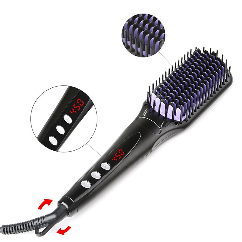 Ceramic Hair Straightener Brush Hair Electric Comb Flat Iron Display Digital Heating Anti-Static Beard Straightener Styling Tool