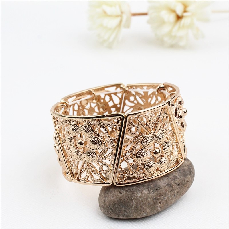 Carved hollow elastic bracelet versatile wide bracelet