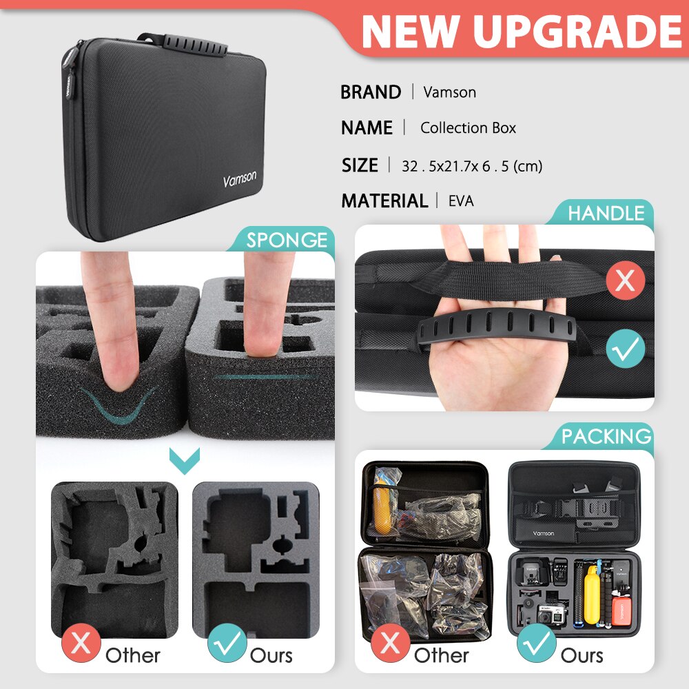 Kit de accesorios Vamson para Xiao YI 4 K, conjunto de trípode monopié con correa para trucos en la cabeza, adaptador de montaje para YI 4K + para cámara YI Lite VS147