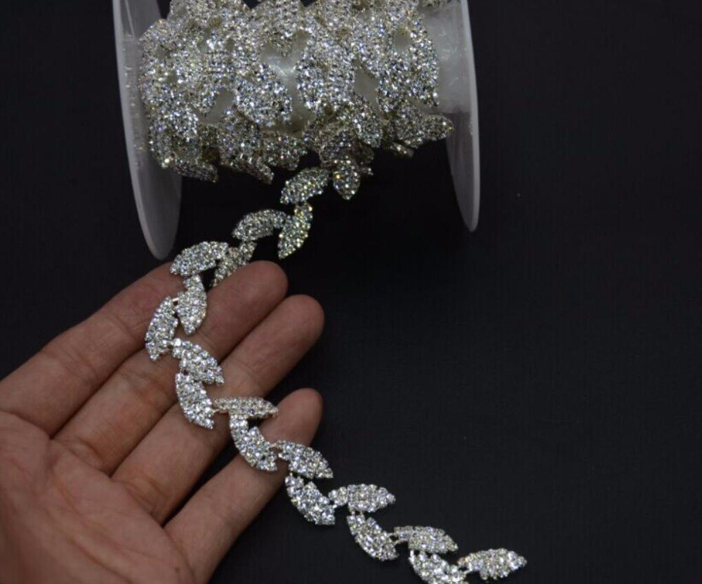 1 yard bladform glas krystaller rhinestones bånd trim blonder kæde til syning af brudekjole prom tøj håndværk