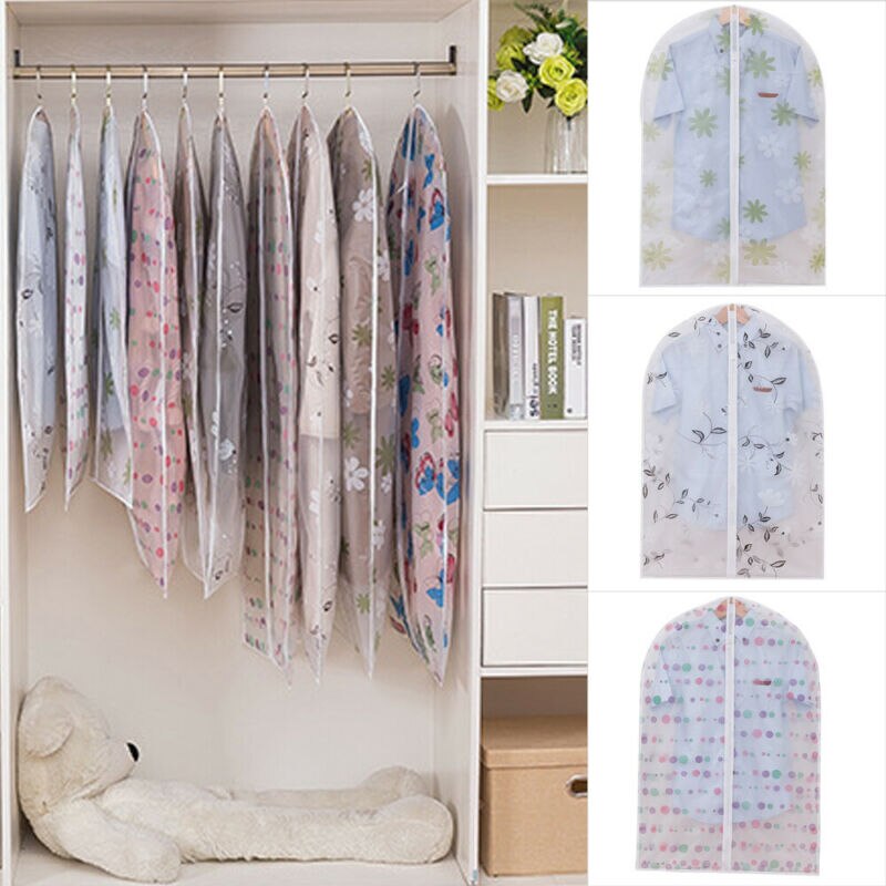Transparent Large Hanging Suit Printed Dress Coat Garment Dust Proof Storage Zip Travel Carrier Bag Clothes Cover Hanger Protect