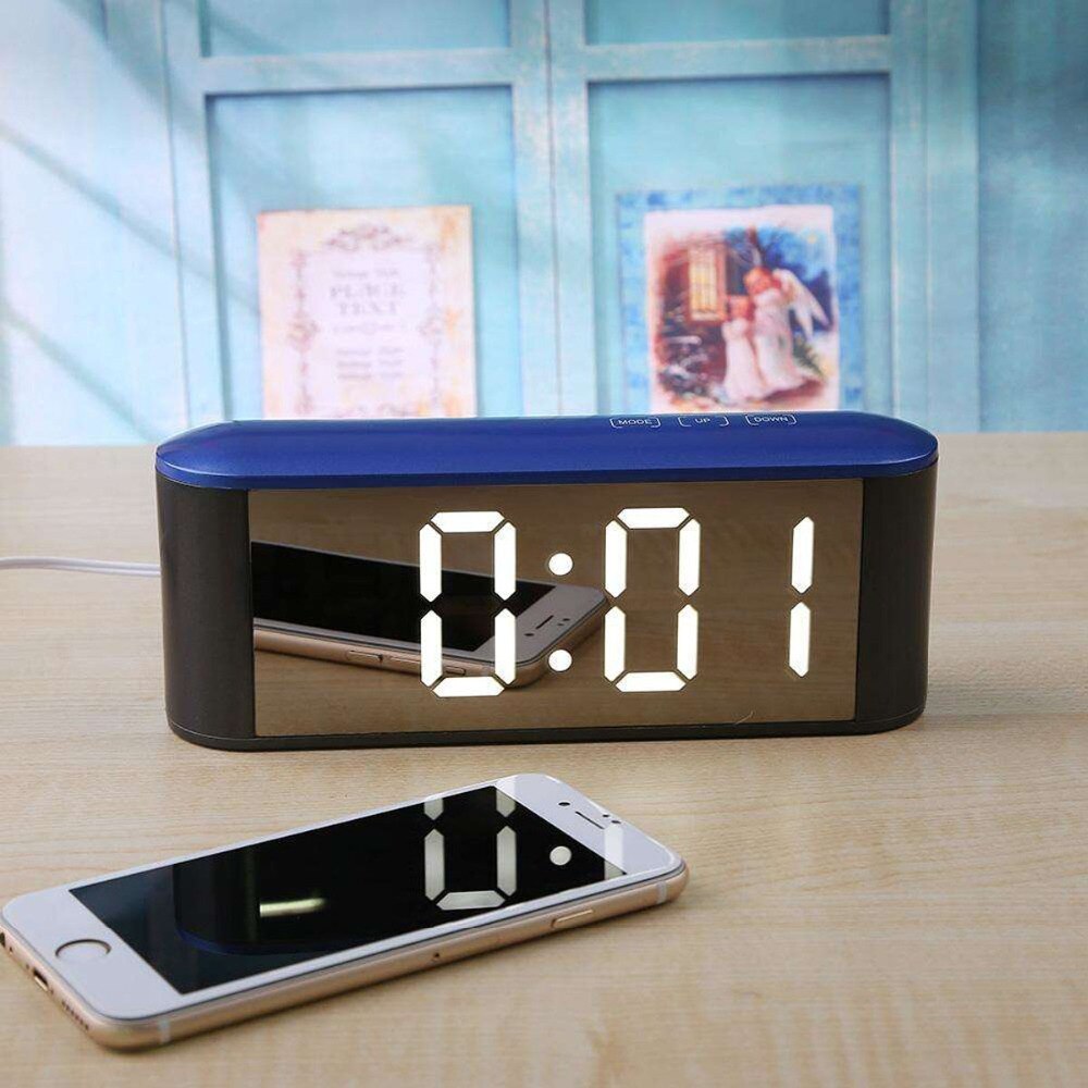 Digital bord ur med temperatur dispalyled skrivebordsindretning til hjemmet indretning elektronisk make up spejl ure snooze funtion