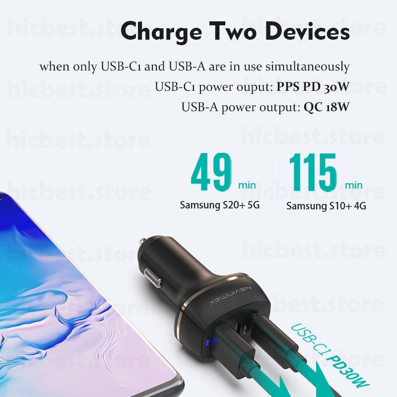 Cargador rápido de teléfono para coche, cargador de 48W PPS PD para Samsung S20 Note 20 Ultra Note10 QC 4,0 USB tipo C, para iPhone 12 SE 11 Macbook
