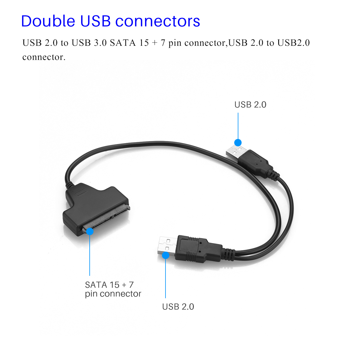 Usb 2.0 sata 15 + 7 pin til usb 2.0 bærbar usb adapter kabel adapter kabel til 2.5 tommer sata harddisk