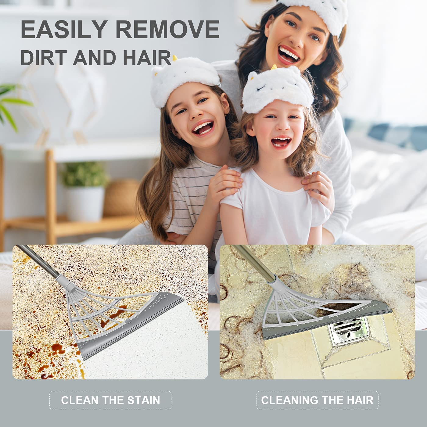 Multifunctional Magic Broom Sweeper Remove Dirt and Hair Rubber Mop Water Sweepe with Squeegee Glass Wiper for Room, Bathroom