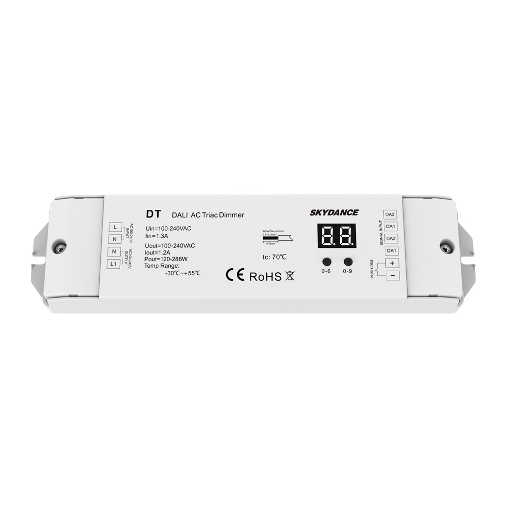 Triac-regulador de intensidad DALI, 220V, 110V, 230V, CA, 1 canal, 1,2 a, 288W, pantalla numérica para lámpara LED, luces halógenas, atenuador LED DT DALI AC Triac: Default Title