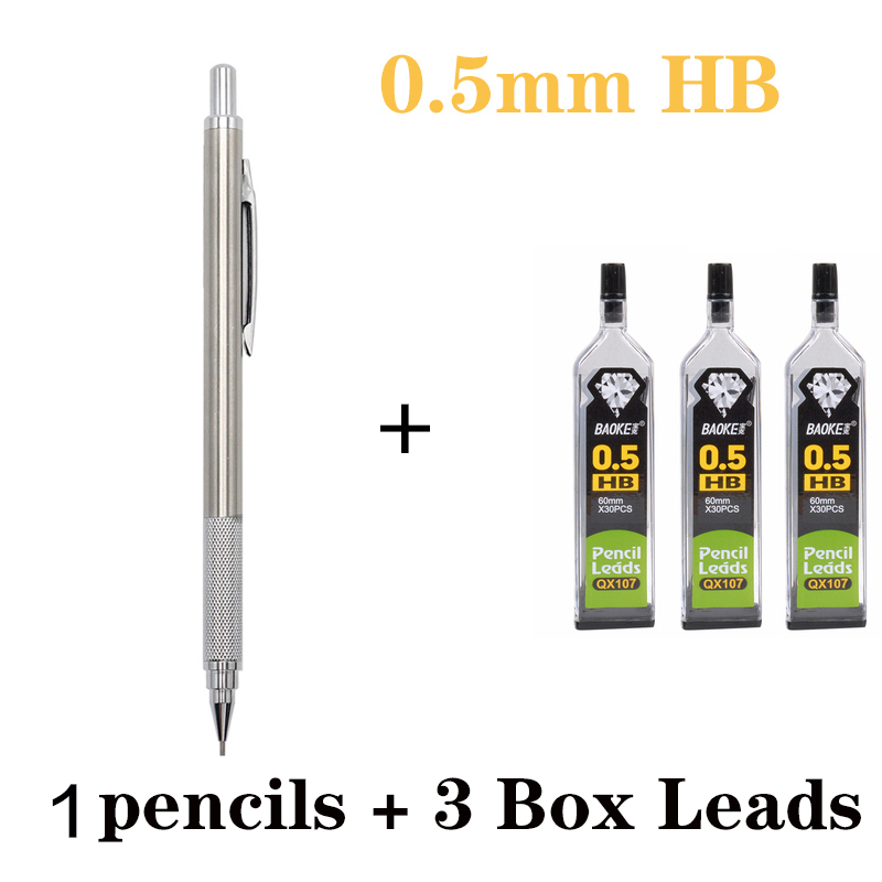 Metal Mechanical Pencil With Constant Core 0.5 0.7 0.9 1.3 2.0 Mm For Primary School Students business people: 0.5mm 1 pen 3 Leads