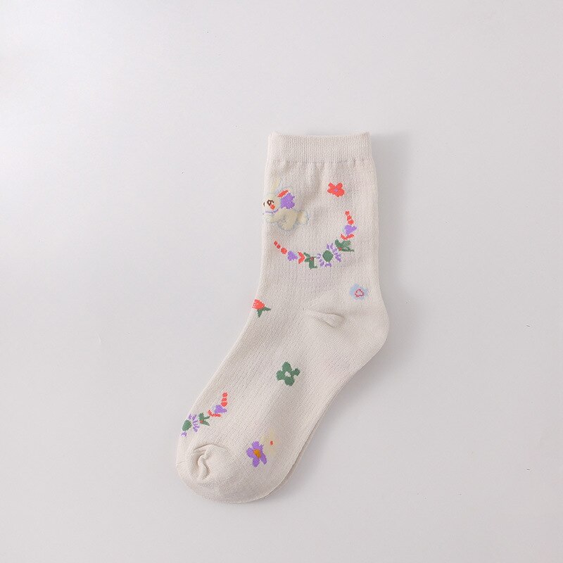 Harajuku kvinders søde sokker mellemrør tegneserie små dyr bomuldsstrømper behagelige åndbare tidevand lyserøde sokker bomuld: 4