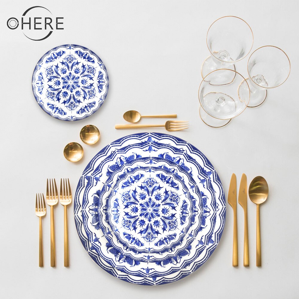Kinesisk stil blå og hvid porcelæn retter bordservice restaurant tilpasset rund risplade hjem spiseplade salat pasta plader