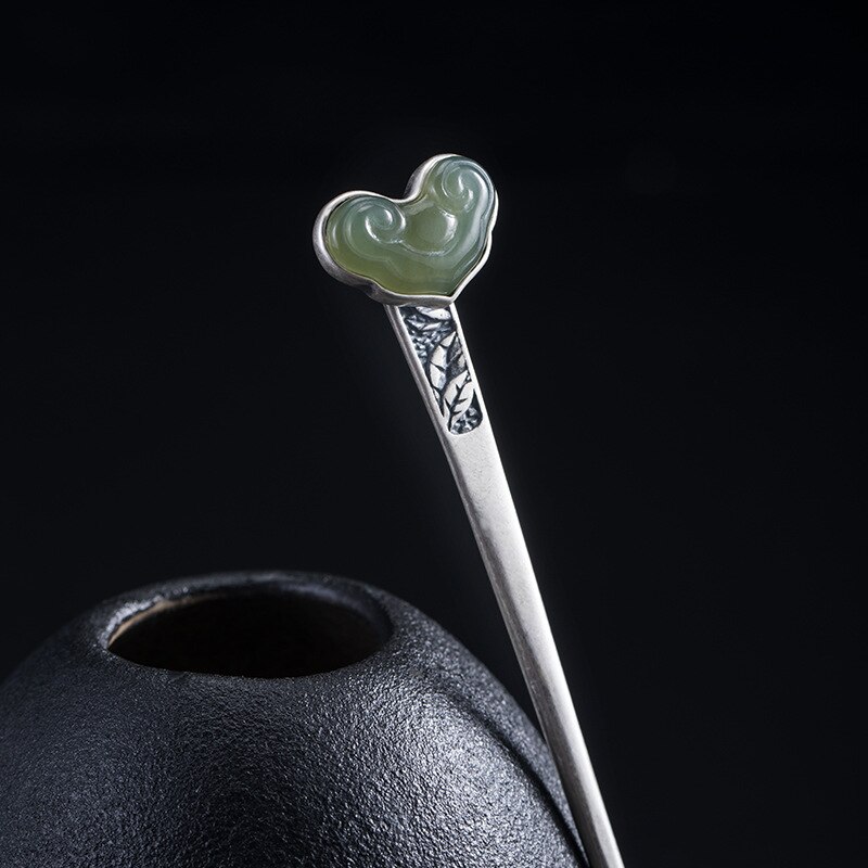 925 Sterling Zilver Haar Stok Vrouwen Haarspelden Traditionele Chinese Haarspeld Groene Steen Cloud Bruiloft Accessoires Bruid Sieraden