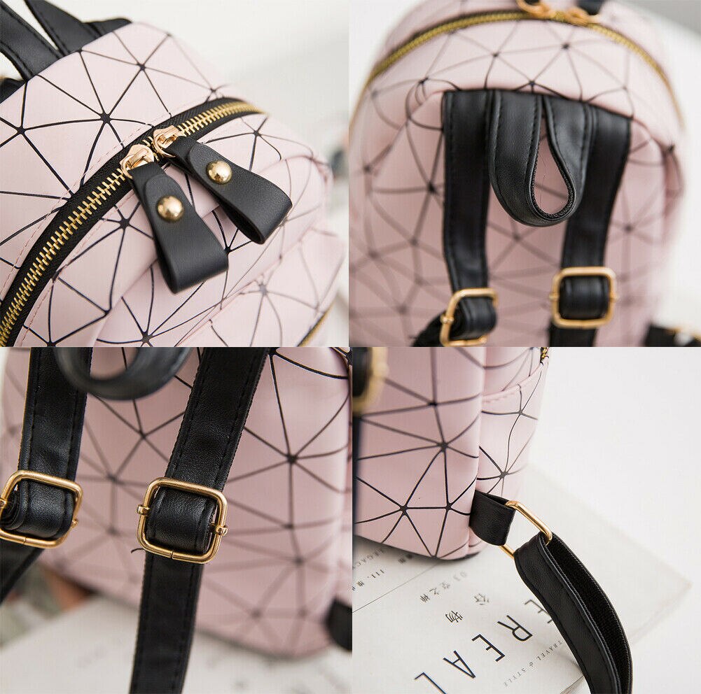 Stil kvinder bærbar pu læder mini rygsæk piger lynlås geometri mønster lille rygsæk