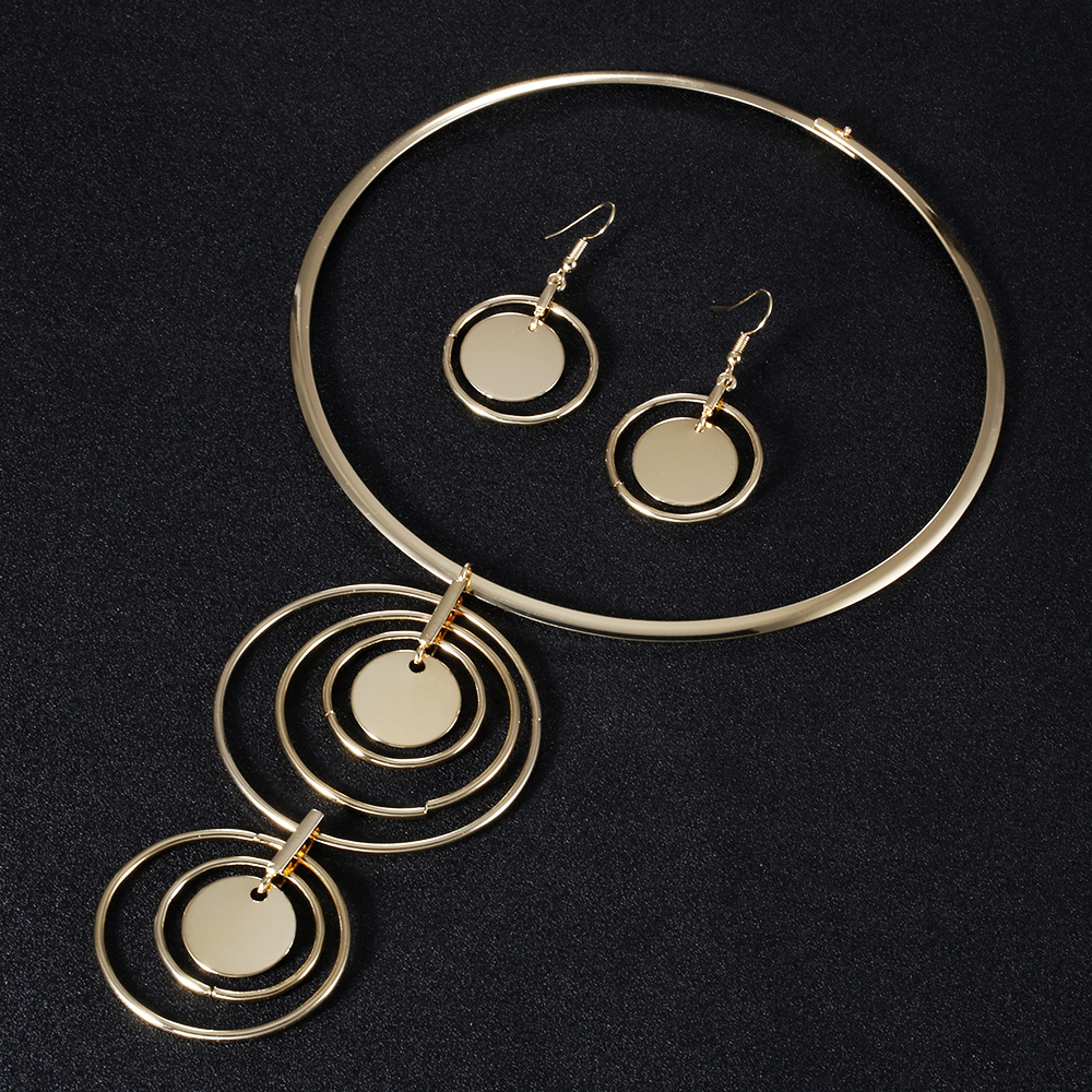 VIVILADY, conjuntos de joyas circulares de para mujer, Gargantilla de cristal, collar, pendientes, Boho, de boda, nupciales