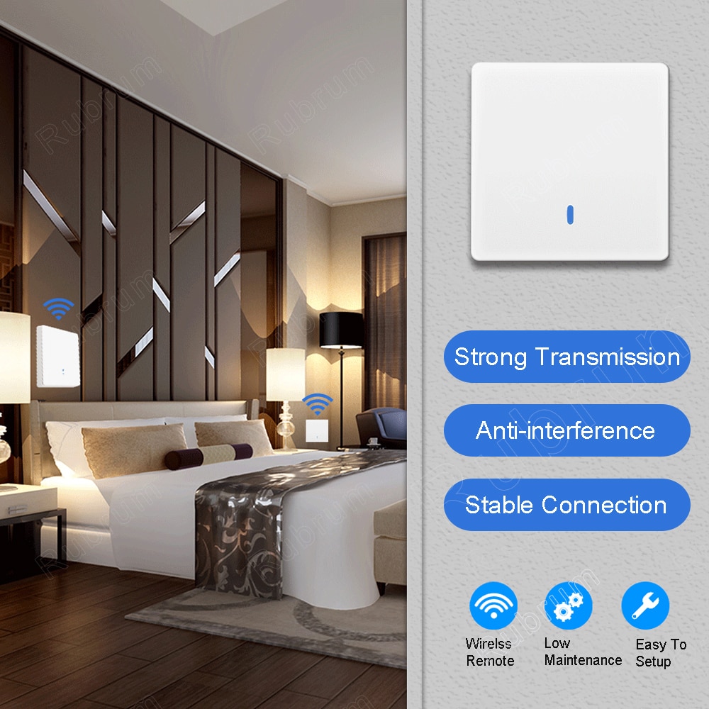 Rubrum 433MHz AC 110V 220V 30A 1CH Wireless Remote Control Switch RF Relay Receiver Push Button Wall Panel Switch For Pump Light