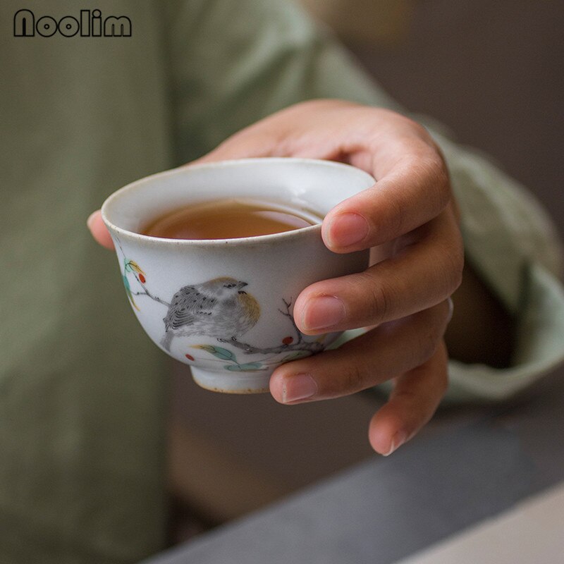 Malede blomster og fugle japansk antik kinesisk porcelæn gaiwan kung fu te kopper retro porcelæn celadon vand kop drinkware