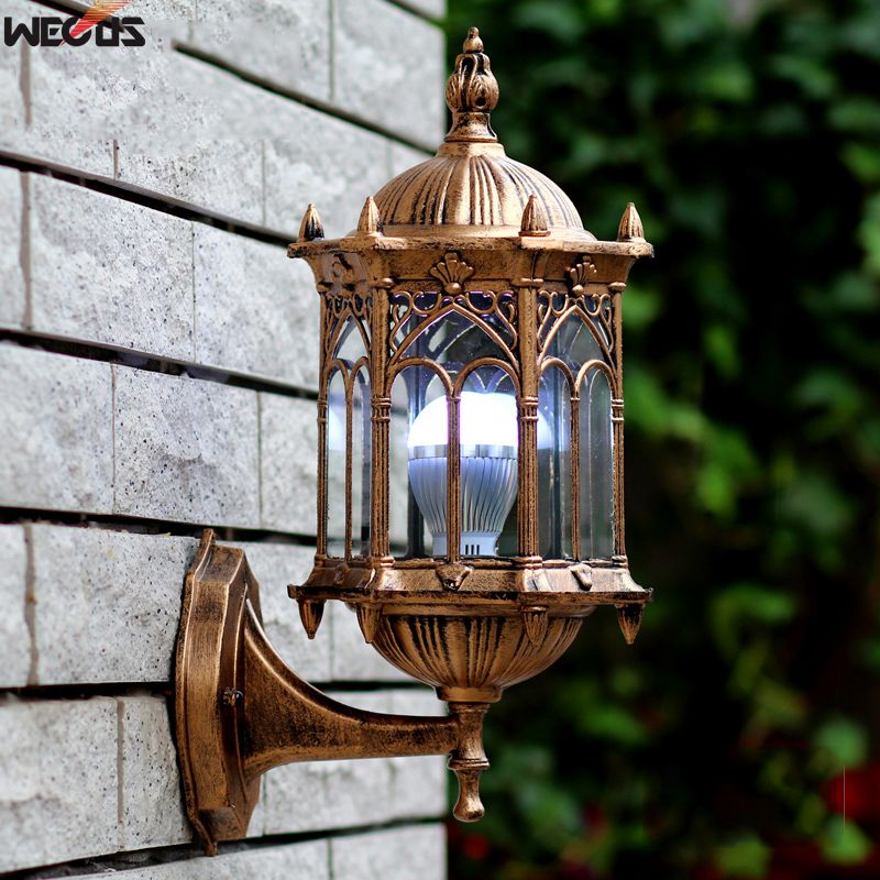 Europeisk stil utendørs retro liten håndverk aluminium rustsikker vegglampe, restaurant hage balkong vanntett villa hagelys