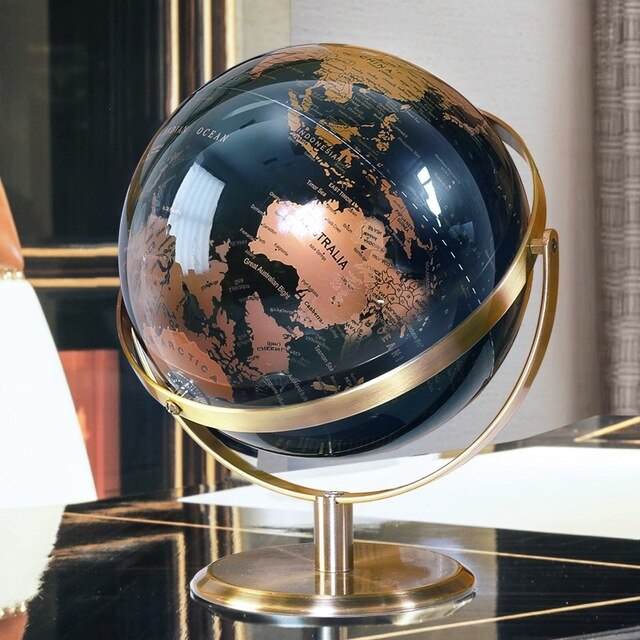 Black Gold Rotating Globe 20cm/23cm English Home Office Decoration European Style Light Luxury Crafts Ornament Globe: 20CM