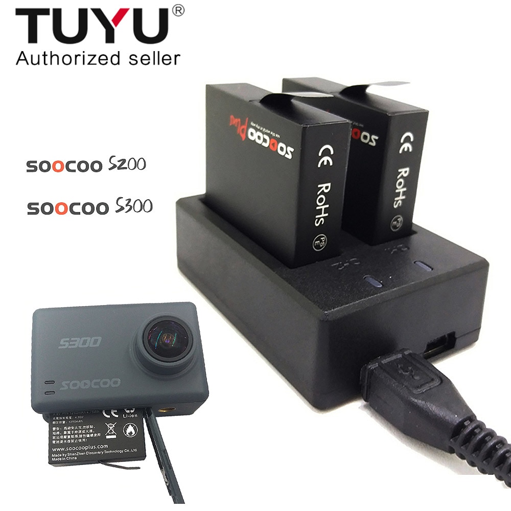 SooCoo S200 S300 Batterij met TUYU Reizen Dual Charger en 4 pcs SooCoo S200 S300 batterijen Voor SooCoo Actie Camera accessoires