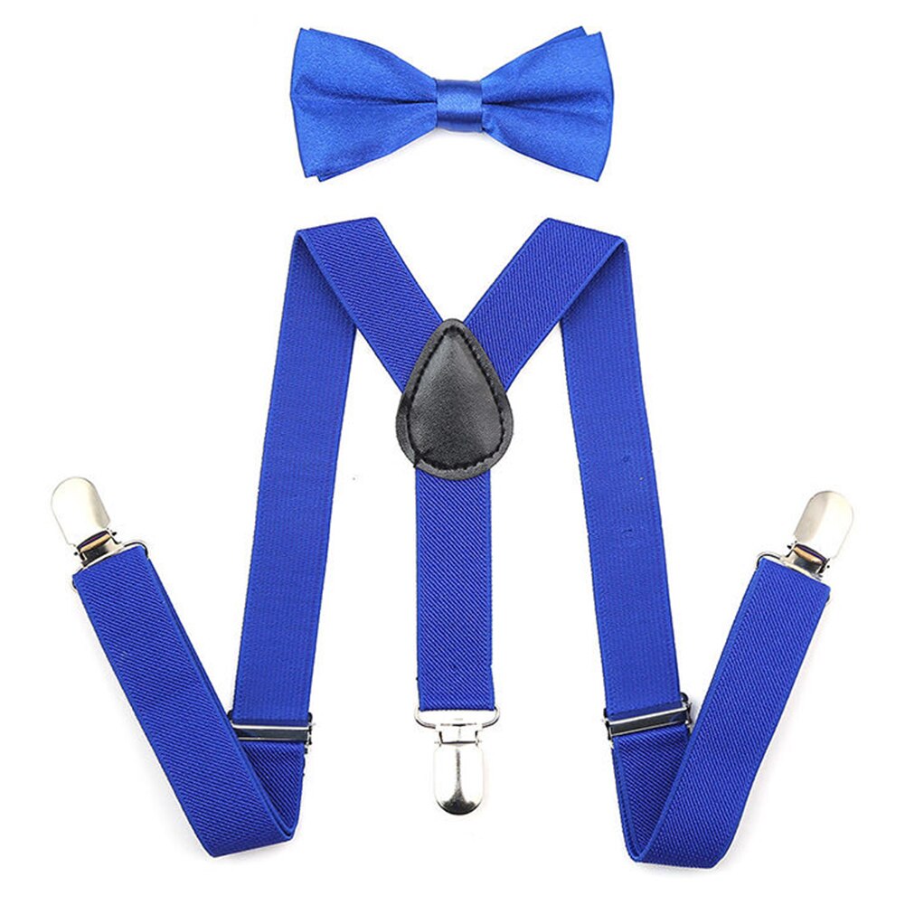 Neue Jungen Mädchen kinder Einstellbare Elastische Y-Back Hosenträger Baby Hosenträger Set Fliege Krawatte Hochzeit: royal blue