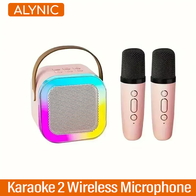 Alynic tragbares bluetooth-Karaoke-System mit 5.3 Pa lautsprechern und zwei drahtlosen mikrofonen für zuhause, familien und freundlicher
