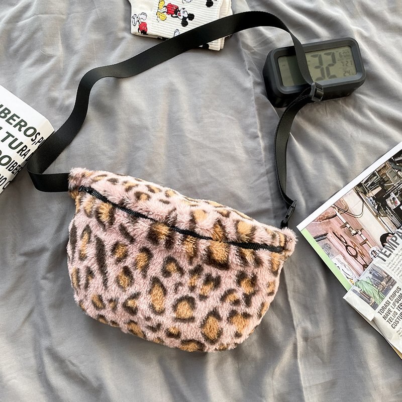 Léopard en peluche sacs à bandoulière pour femmes poitrine sac taille Pack hiver dames Vintage sacs à main femmes grande capacité sac à main: 6