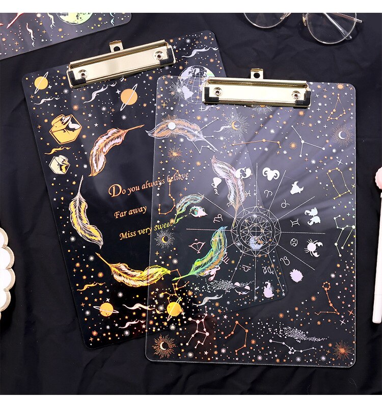 Fantasy starry akryl bronzing board klämma genomskinlig  a4 student hård plast skrivtavla brevpapper mapp