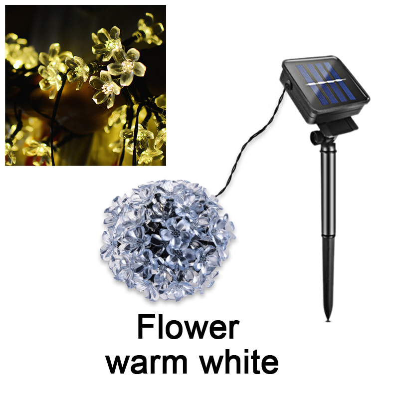 Udendørs solar havelys led plænelampe led string fe lys havelandskab belysning bryllupsfest juleindretning: Blomst varm hvid / 7m 50 lysdioder