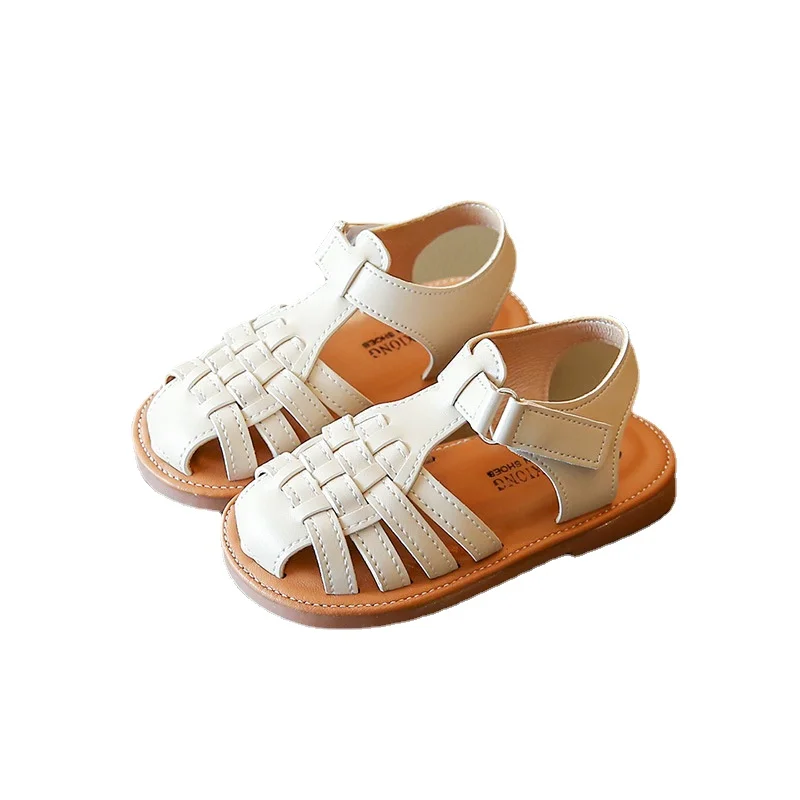 Sandalias de niña, sandalias de playa tejidas de verano para niños, zapatos casuales para niños de 1 a 8 años: Beige / 24