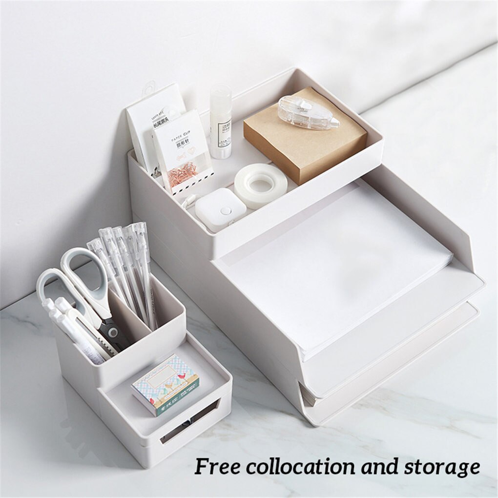 A4 Paper Organizer Document Pen Case Office Table Desk Storage Superposition Filling File Box Plastic A4 Size Storage B