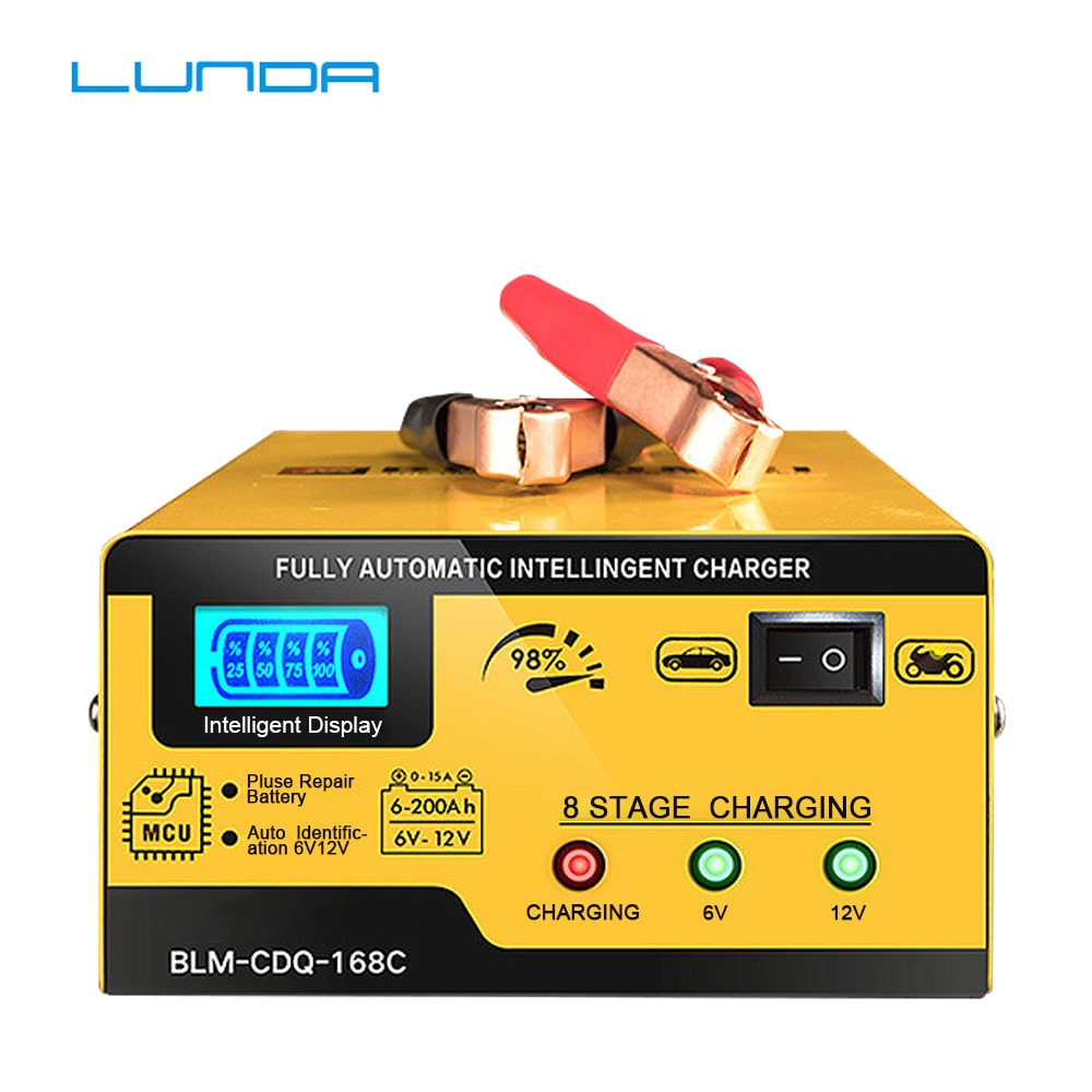 Batería de coche de 6V 12V Charger15A AGM, reparación inteligente de pulso de batería de arranque 200AH para coche, motocicleta, plomo ácido Agm, Gel húmedo
