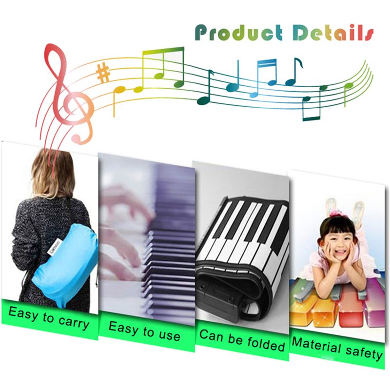 49 teclas, bollo de mano, piano Electrónico, portátil, plegable, teclado electrónico suave, enrolladas al piano