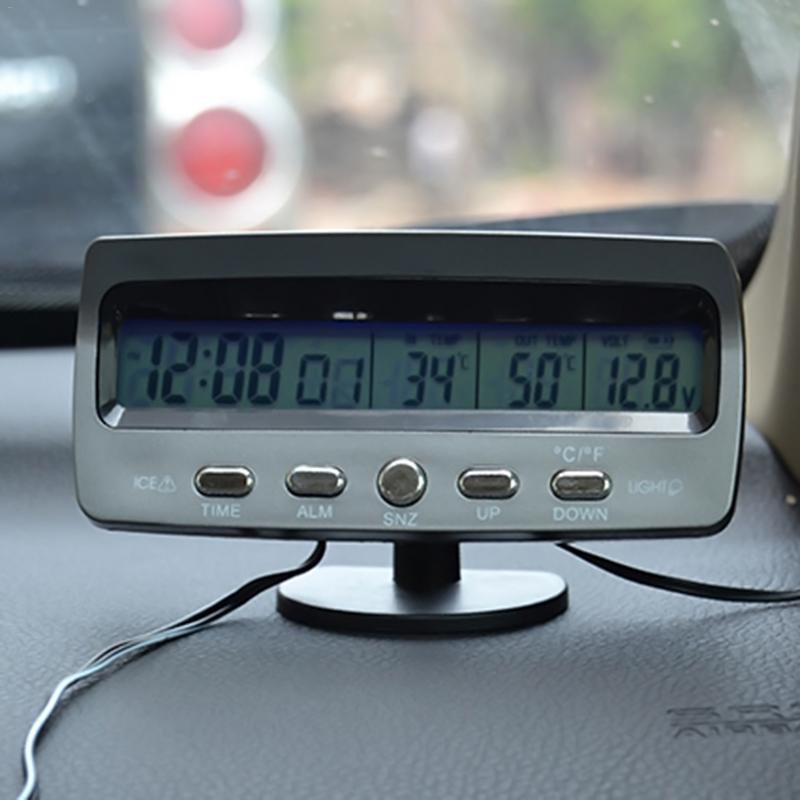 3-in-1 Multi-functionele Auto Klok Indoor Outdoor Thermometer Voltmeter ABS Met Lcd-scherm LED Backlit 12/24 Uur Systeem Schakelaar