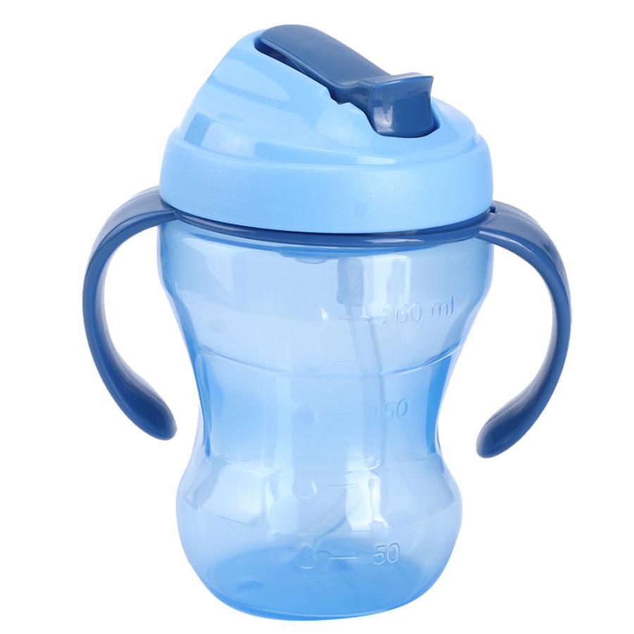 260ml baby drikke kopper vandflasker skridsikre lækagesikre spædbørn lærer at drikke sugerør flaske drikke sippy en kop: Blå