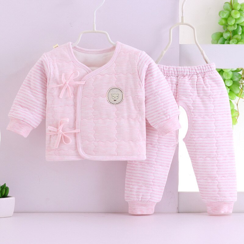 Autumn Winter Thicker Cotton Baby Clothes Long Warm Newborn Clothing Boys Girls Underwear 0-5 Months Kids Set Pajamas Sleepwear