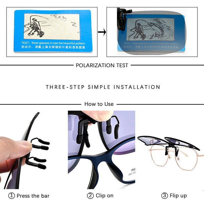 MAXJULI Square Polarized Sunglasses Clip on Myopia Glasses For Fishing Driving Traveling Easy Flip Up Lens UV400 Protection 8503
