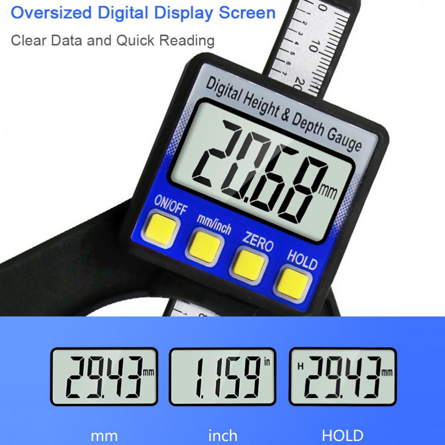 Medidor Digital de profundidad de 0-80mm, calibrador de espesor LCD, medidores de altura con pies magnéticos para herramientas de medición de carpintería
